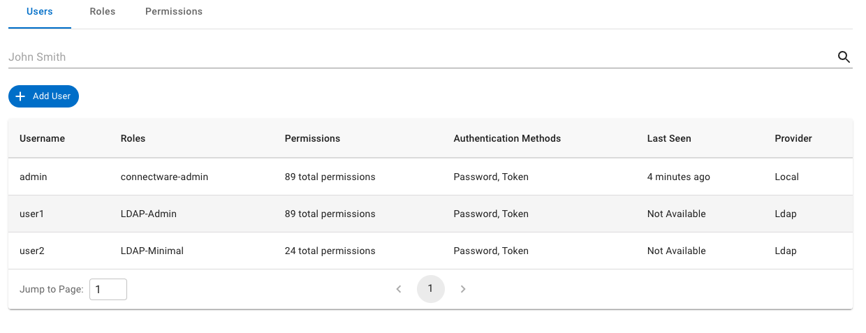 LDAP user list in Connectware
